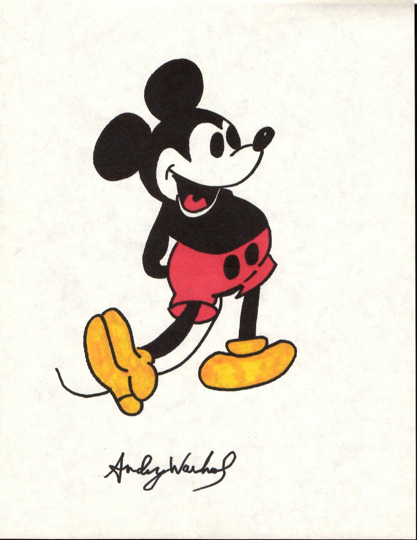 Warhol Mickey Mouse Ink on Paper Drawing. Size: 8 1/2 X (1 of 1)