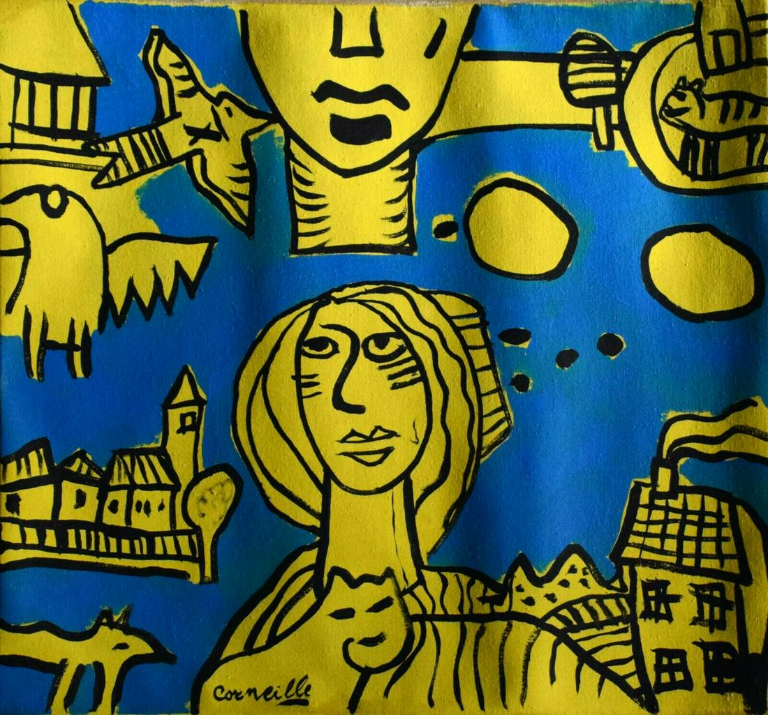 Signed Corneille Dutch 20th Century Modern Painting: Signed Corneille Dutch 20th Century Modern Painting on Canvas.Painting Size: 19.5 x 16.5 inches. No coa,no supporting papers,sold in the manner of, from the school of-as is. Good condition. See Photos