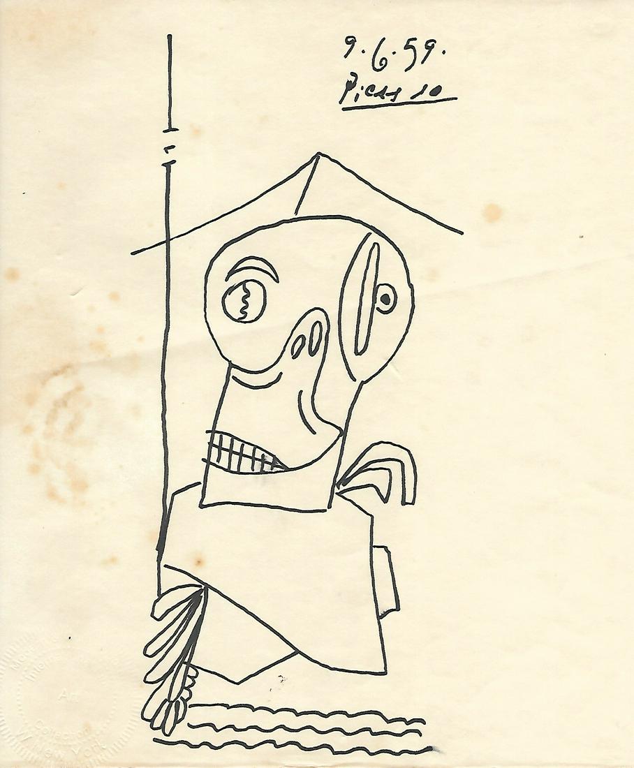 Picasso Drawing Signed.Old Mixed Media on Paper Figure (1 of 2)