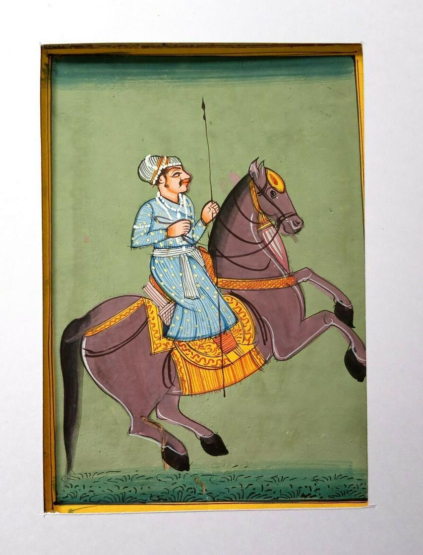 Persian Warrior Maharajah Riding Horse Handmade Paintin (1 of 2)