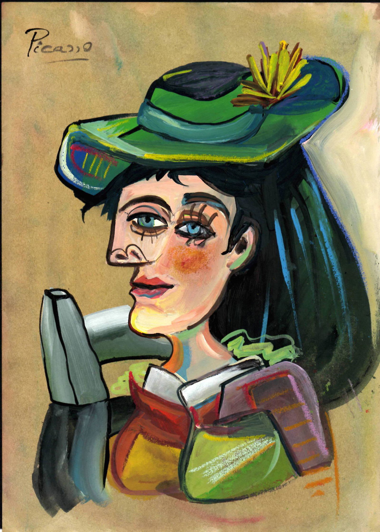 Signed Picasso Mixed Media Painting on Paper. Stamp (1 of 2)