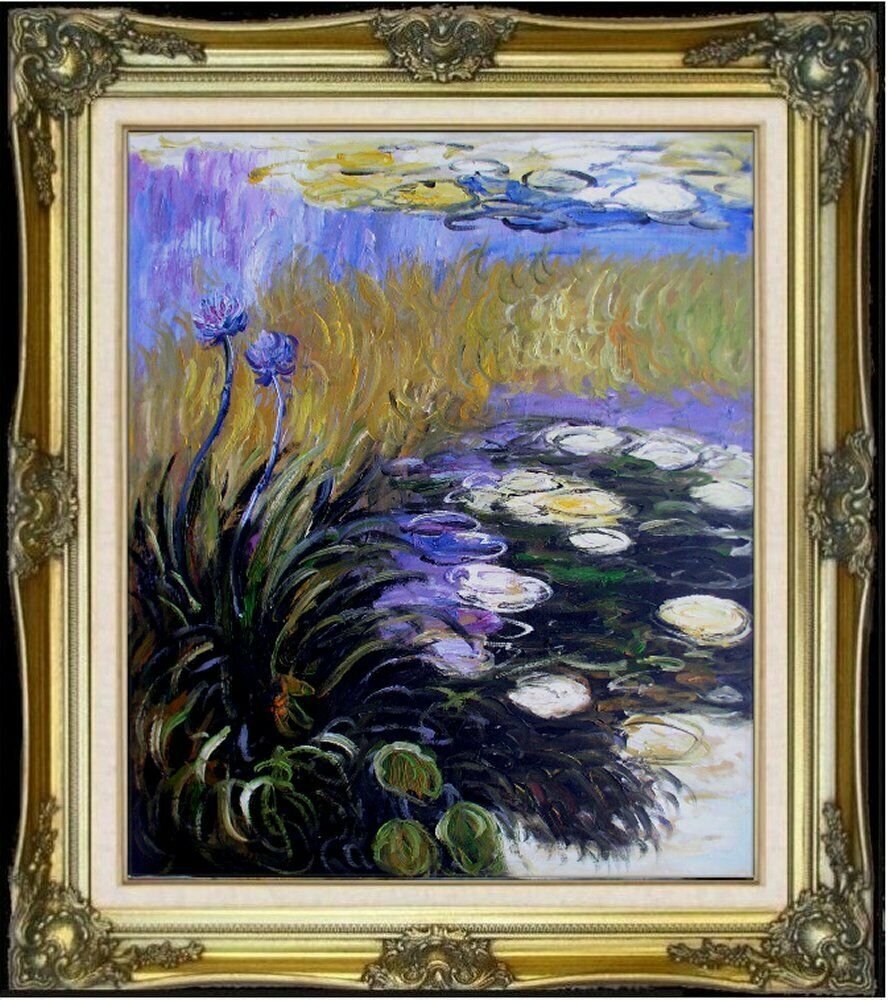 Framed, Claude Monet Agapanthus, Quality Hand Painting: Framed, Claude Monet Agapanthus Repro, Quality Hand Painted Oil Painting 20x24in. 100% hand-painted oil on canvas painting --------- Original Artist: Claude Oscar Monet (French, 1840-1926) Signature: