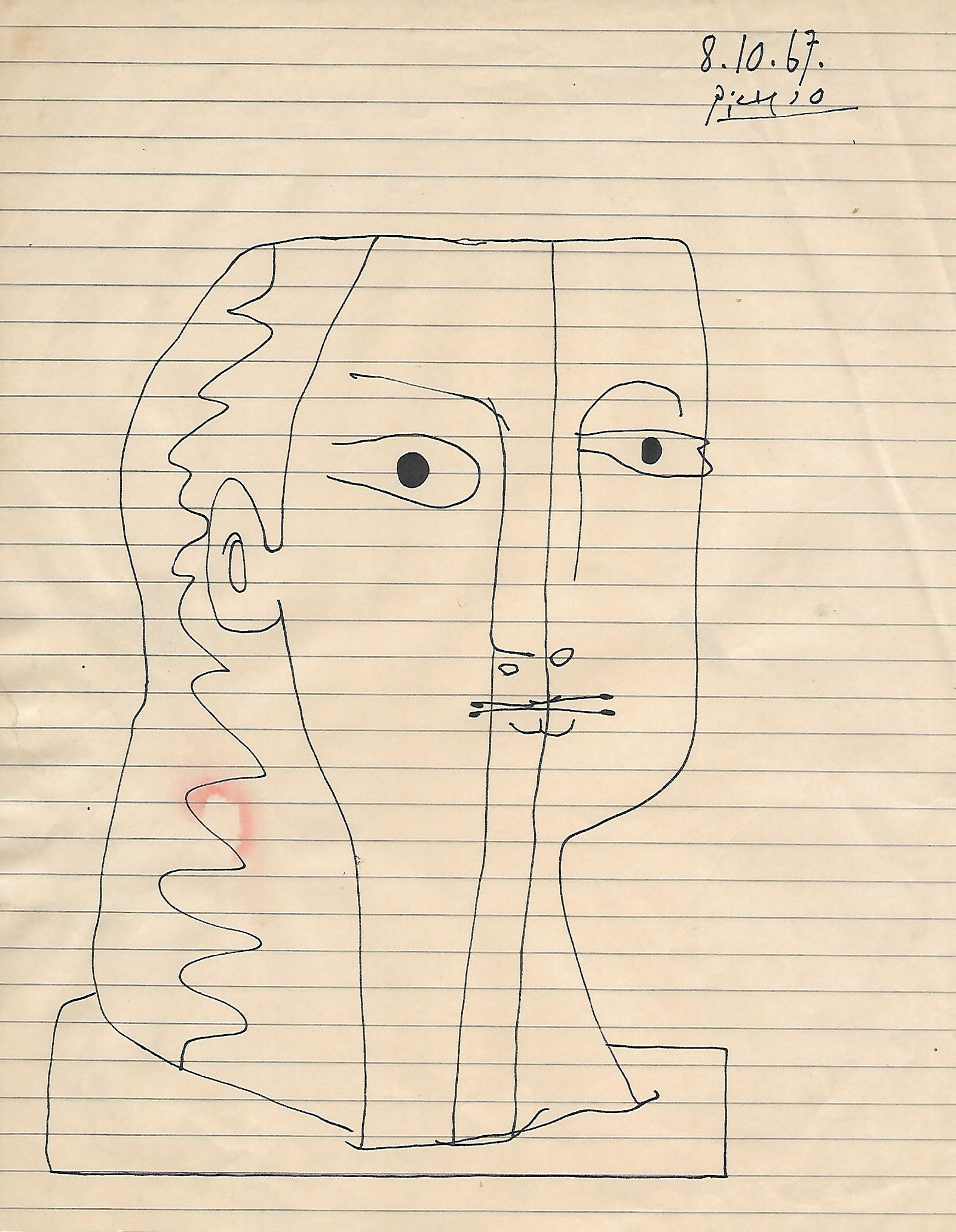 Picasso Drawing Signed.Old Mixed Media on Paper Figure (1 of 2)