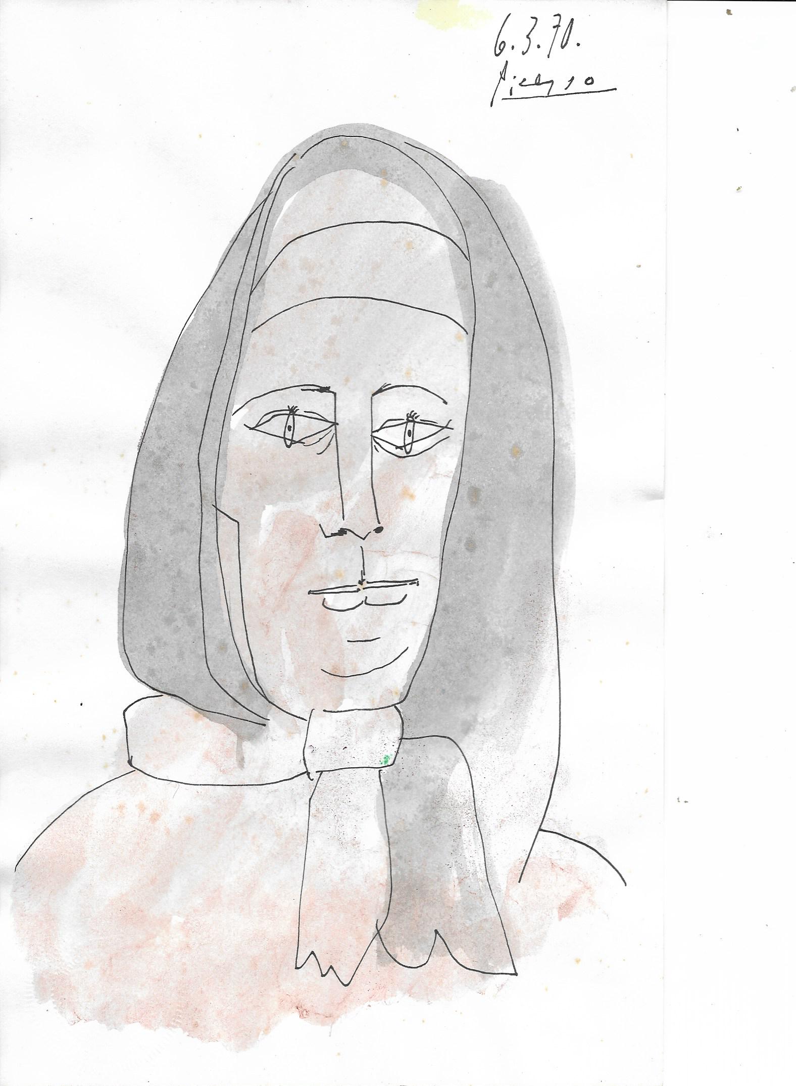 Picasso Drawing Signed.Old Mixed Media on Paper Figure (1 of 2)