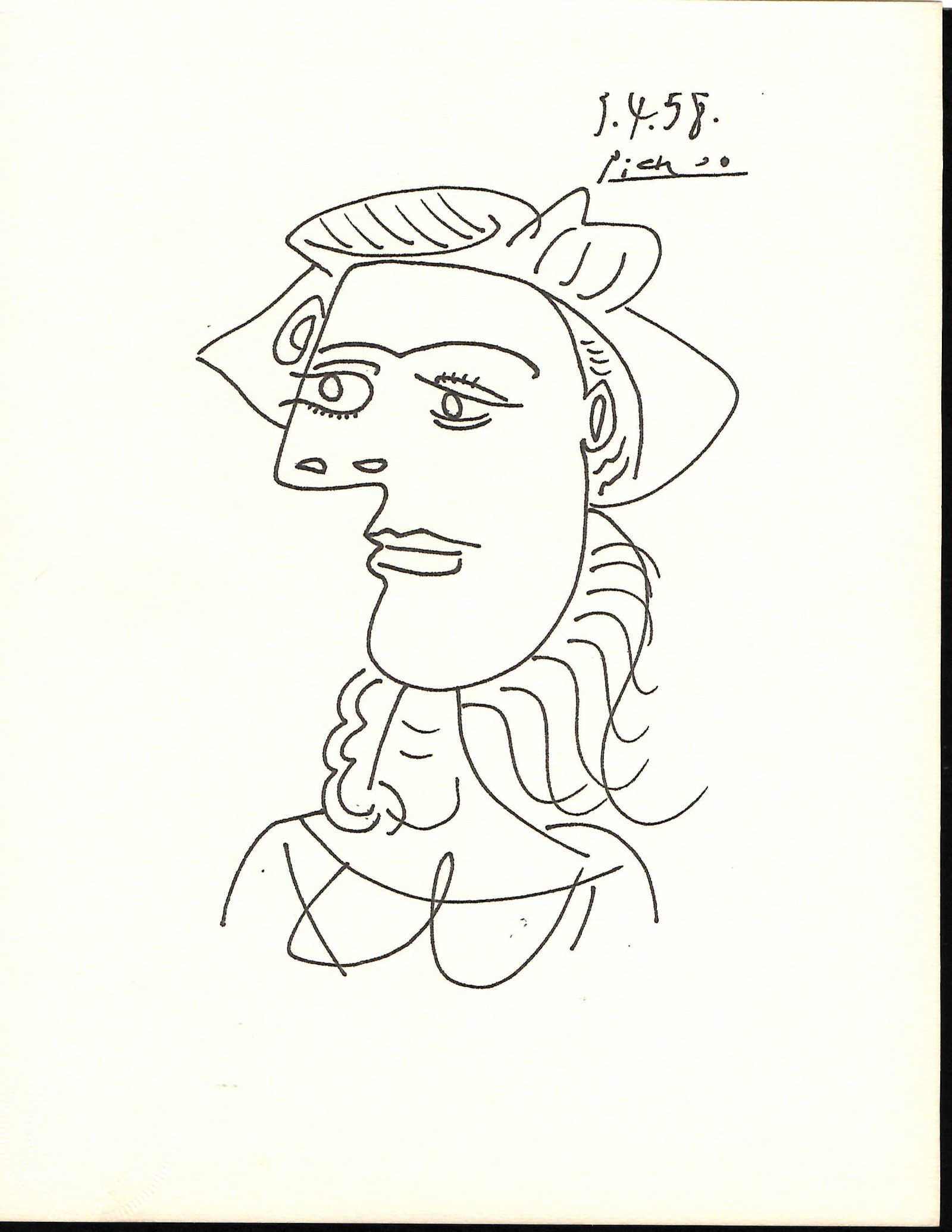 Picasso Drawing Signed. Ink on Paper. Figure. Figure. (1 of 2)