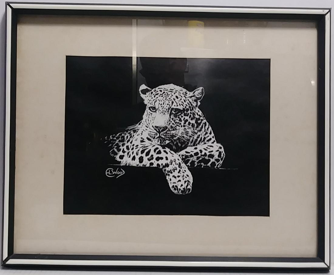 Vintage Tiger Print lithograph E.L. Wood Signed (1 of 3)