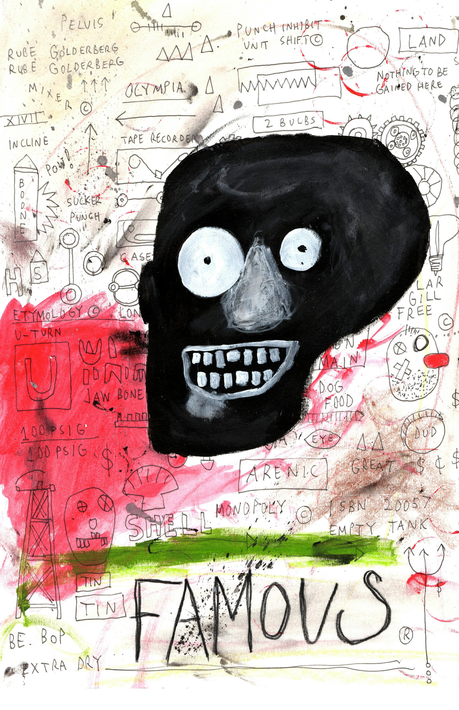 Expressionist Jean-Michel Basquiat Painting on Paper: Expressionist Jean-Michel Basquiat Painting Drawing on Thick Paper. Approx Size: 12 x 16 Inches. This painting has powerful Basquiat symbols. Provenance: W.N York consignor Private collection. it is b
