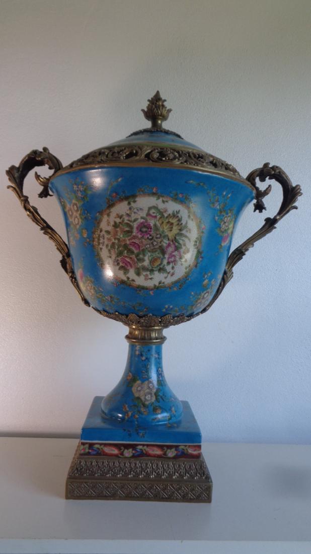 Blue Large Porcelain - Bronze Mount Center Piece Urn 88 (1 of 6)