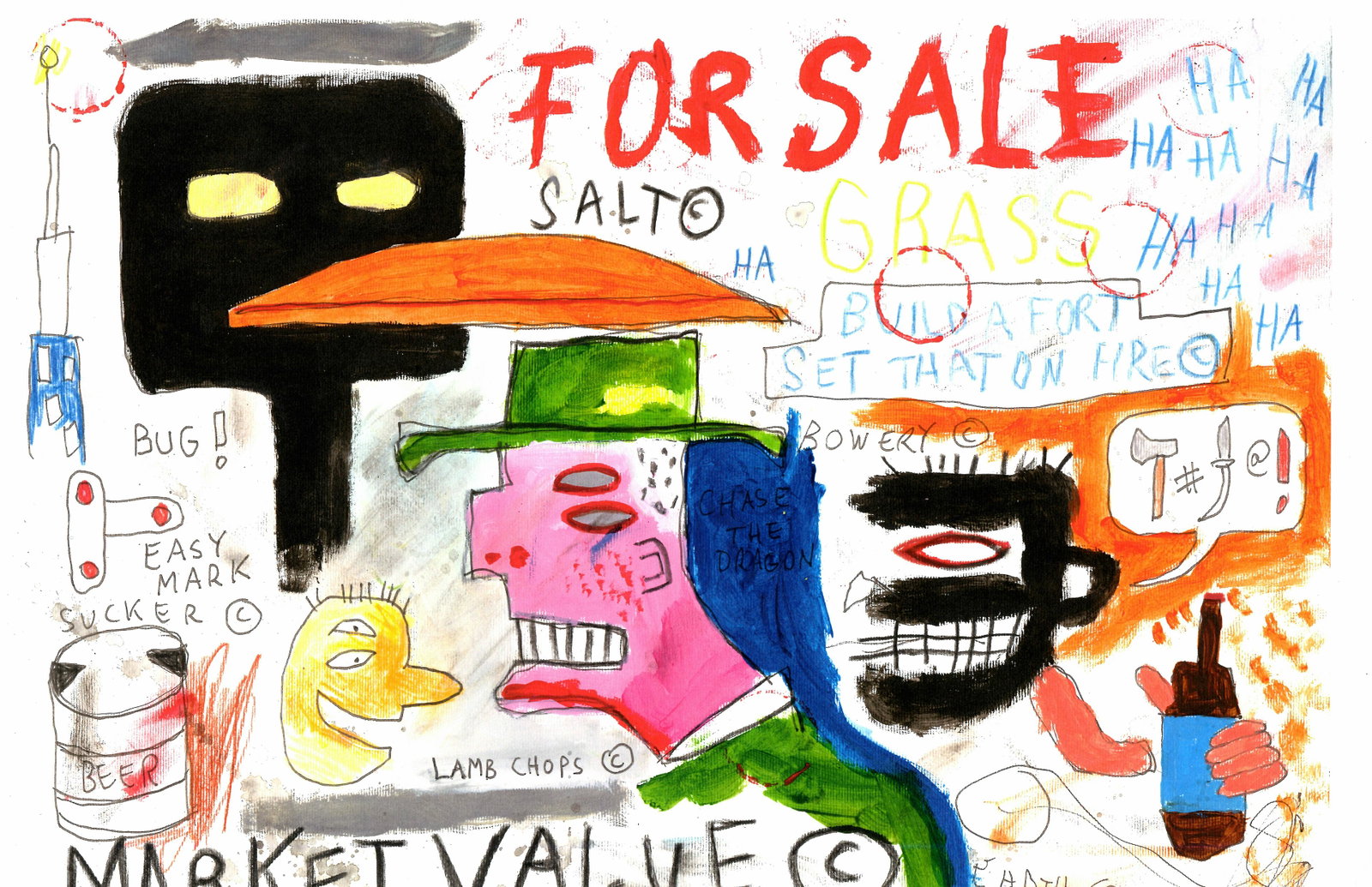 Jean-Michel Basquiat Expressionism Painting Drawing. Si: Jean-Michel Basquiat Expressionism Painting Drawing. Size: 11 3/4 x 16 1/2 In. Provenance: W.N York consignor Private collection. it is being sold in the manner or style of the artist According to the
