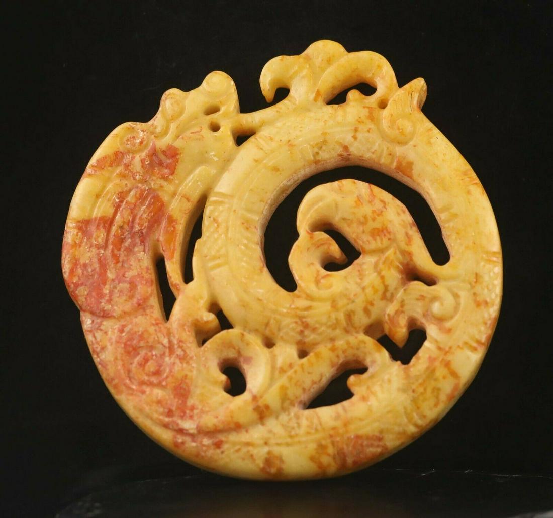 Old Chinese Natural Jade Hand-Carved Dragon Pendant (1 of 2)