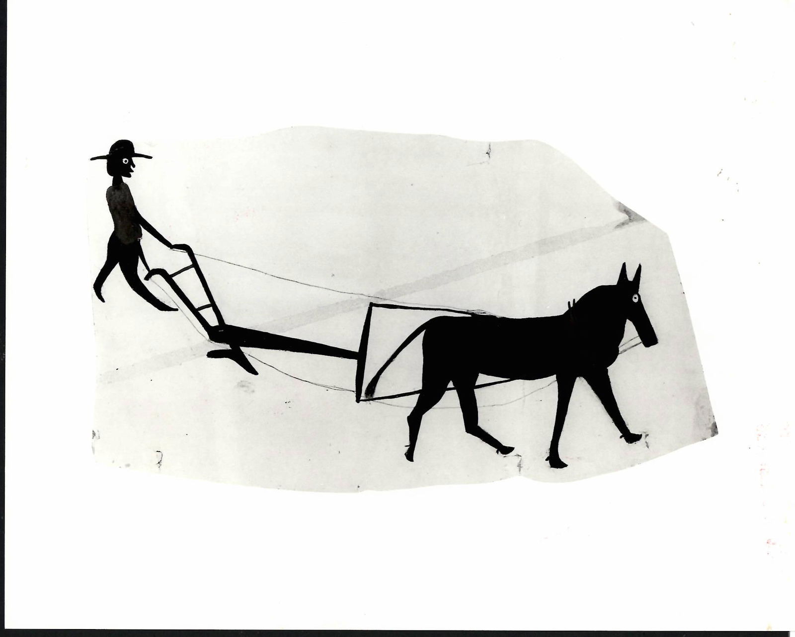 1994 Photo Man With Mule Plowing Painting By Bill Trayl: 1994 Photo Man With Mule Plowing Painting By Bill Traylor Photo size:8 x 10 inches Provenance: New York-Based Photography Collector & Curator -Collection of Rare Photographs. Photo may have bent corne