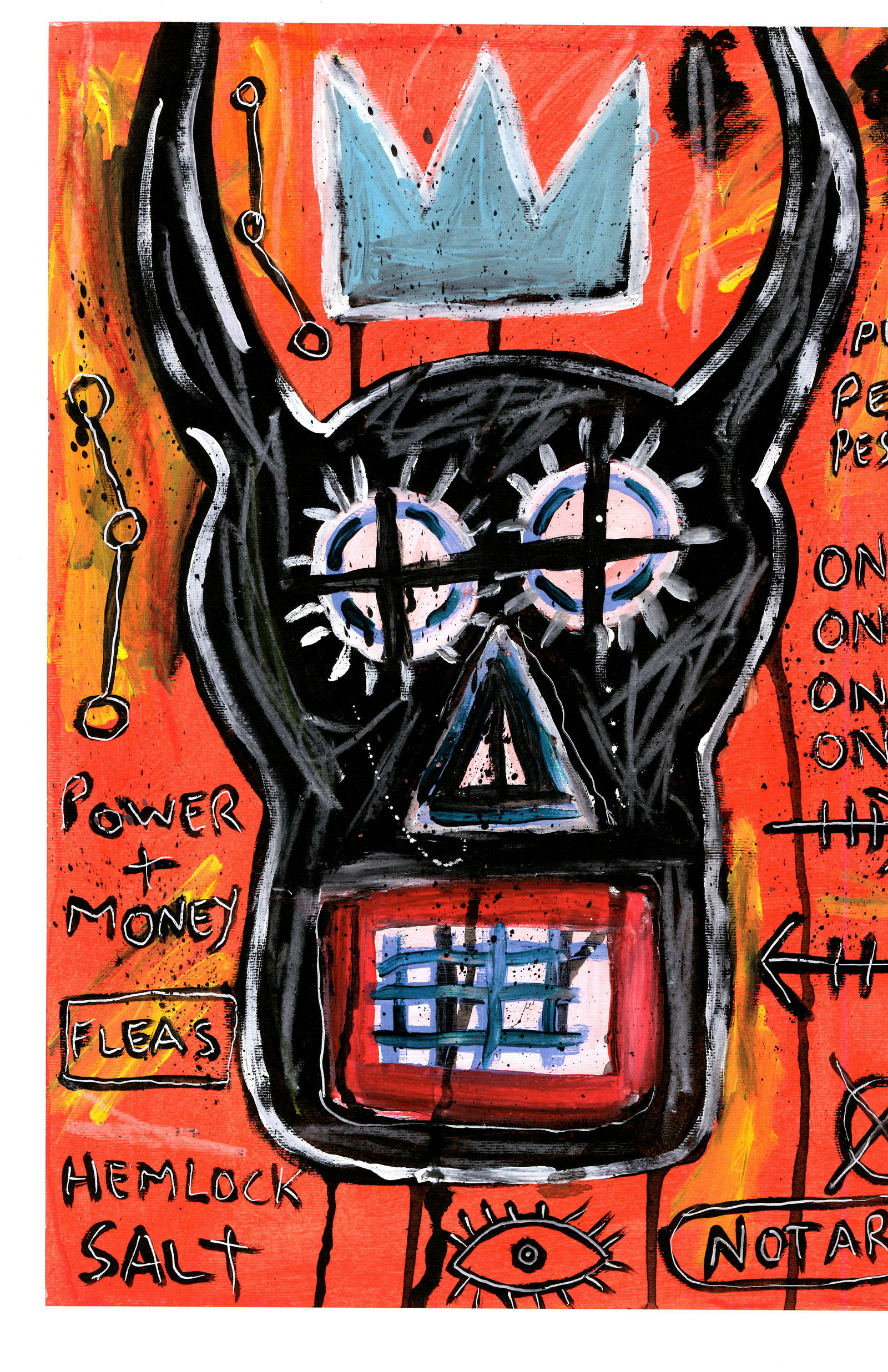 Expressionist Jean-Michel Basquiat Painting on Paper: Expressionist Jean-Michel Basquiat Painting Drawing on Thick Paper. Approx Size: 12 x 16 Inches. This painting has powerful Basquiat symbols. Provenance: W.N York consignor Private collection. it is b