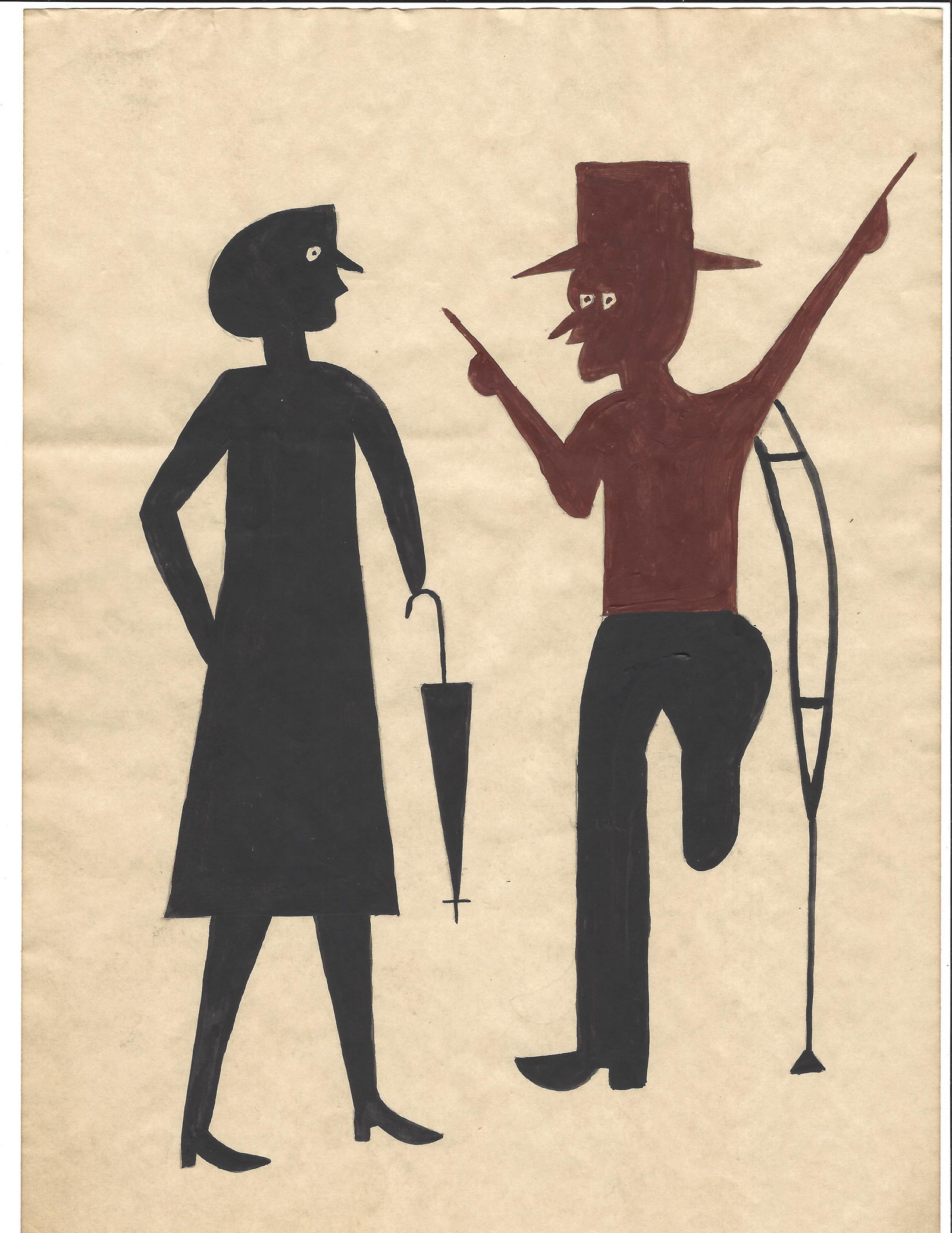 Bill Traylor Art Drawing Painting on Paper: Bill Traylor Art Drawing Painting on Paper. Mixed Medium on Paper. Pictures are as accurate as possible, however color may look different on each monitor. Good Condition -. See Photos, Missing corner.