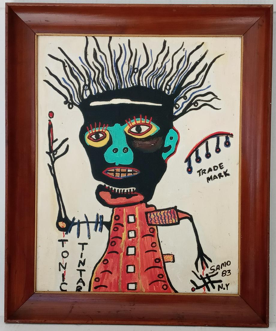 Jean-Michele Basquiat SAMO Signed 1983 Painting Framed. (1 of 10)