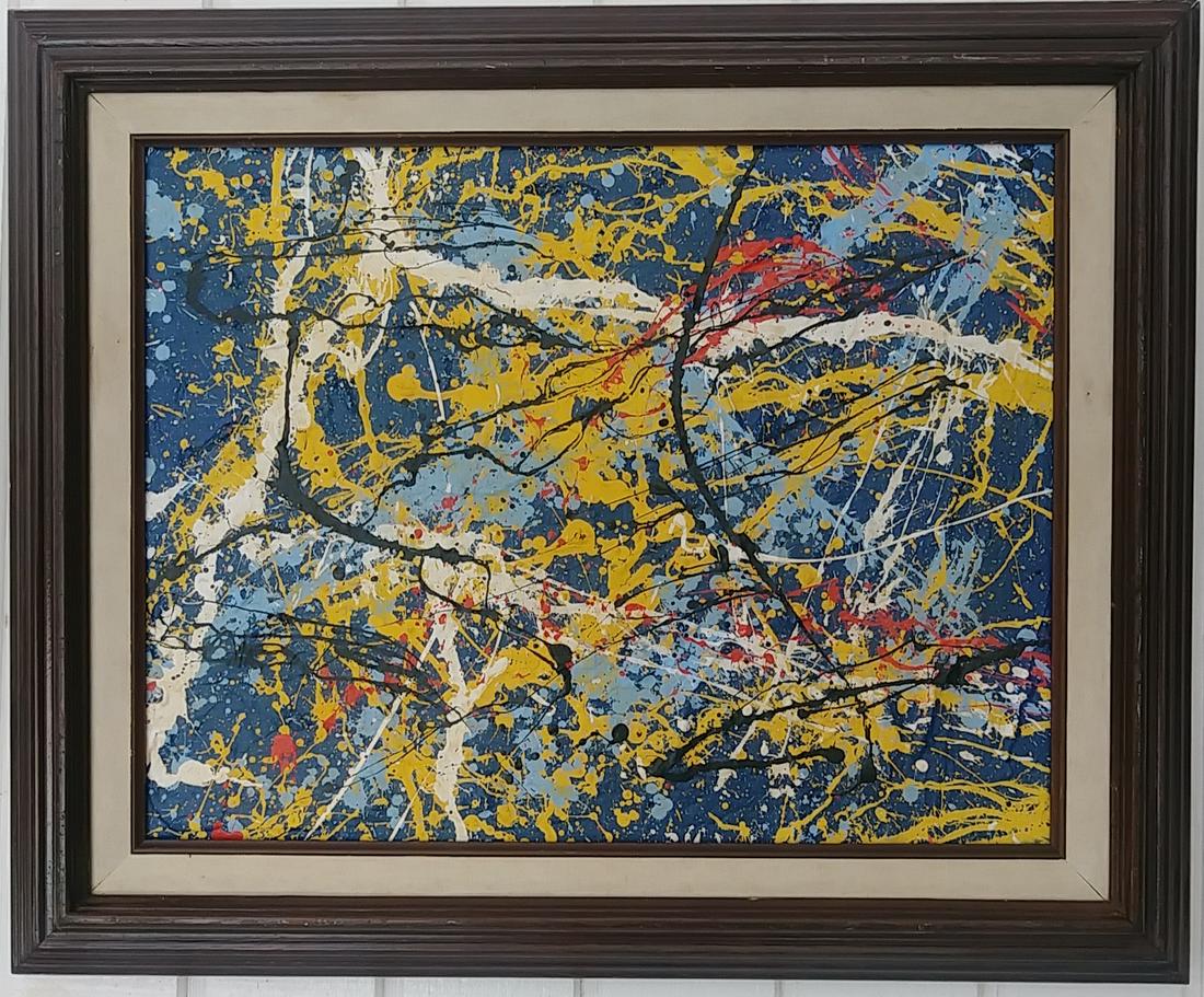 Jackson Pollock Abstract Painting: Jackson Pollock Abstract Painting. Approx Painting: 18 x 14 inches. Frame Size : 23 x 19 x 3 inches. Painting is done in the modern abstract expressionist style for which Pollock is known. It is being