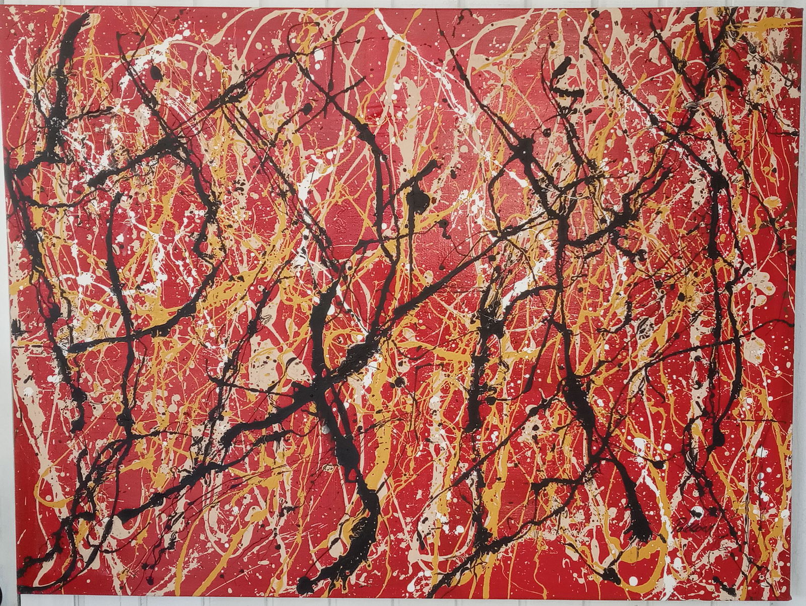 XX Large Jackson Pollock Abstract Painting on Canvas: XX Large Abstract Painting on Canvas. Jackson Pollock Abstraction Style. Approx Painting: 48 x 36 Inches -- Approx Canvas Measurements: 51 x 39 inches.This painting is over cotton canvas.Stamped on ve