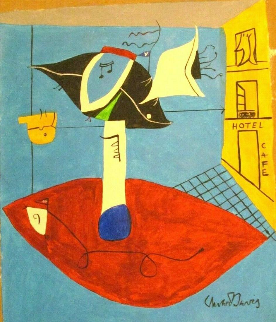 Abstract Canvas Painting Signed Stuar Davis, Modern Art: Abstract Canvas Painting Signed Stuart Davis, Modern Art 20th Century Painting on Canvas. Approx Painting Size: 20 x 16 inches. Unstretcher. Good condition. See Photos. Sold in the manner of, WE PACK