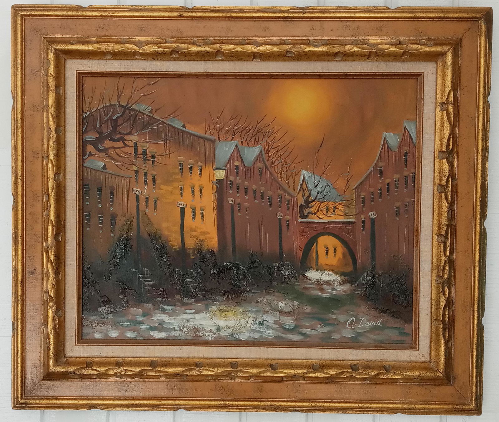 Vintage French Cityscape Romantic Street Painting Framed (1 of 5)