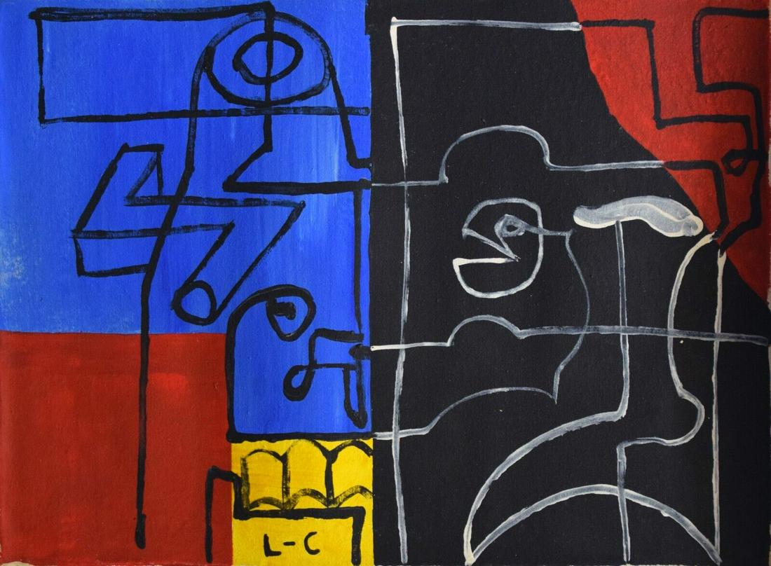 Vintage Abstract Painting Signed L-C (Le Corbusier) (1 of 4)