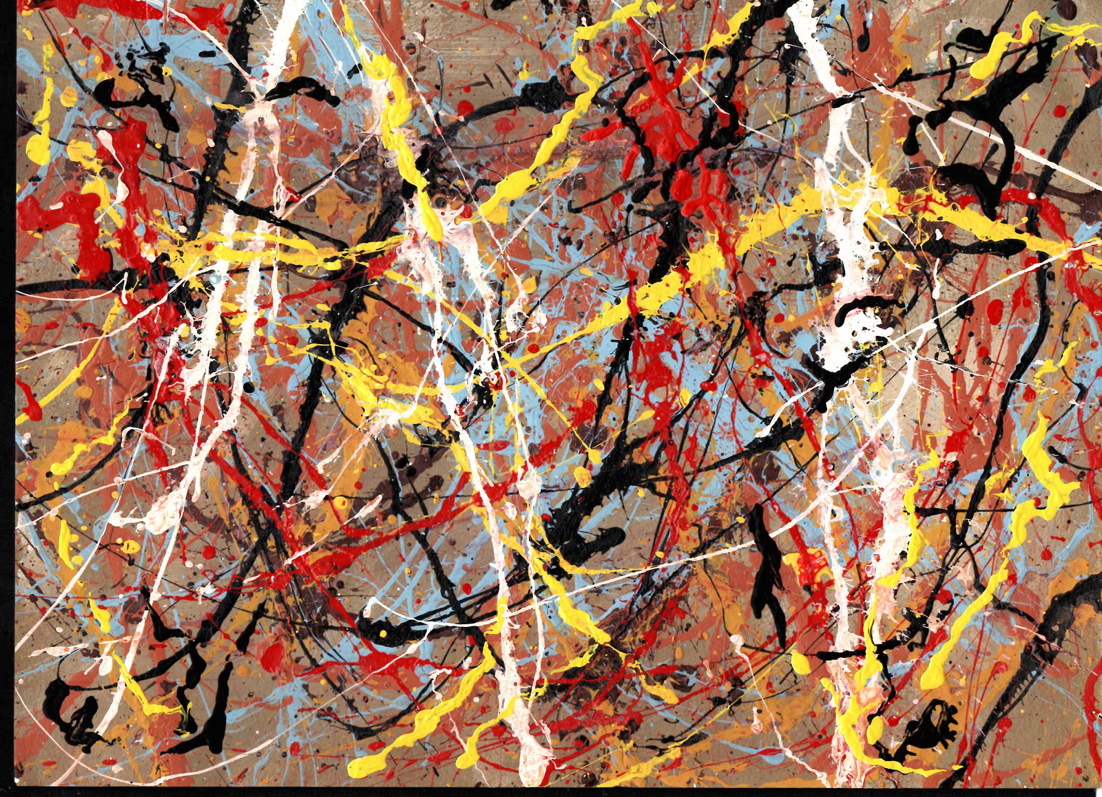 Jackson Pollock Abstract Painting on Thick Paper: Jackson Pollock Abstract Painting on Thick Paper -Approx Painting Size: 15 x 11 Inches. Painting is done in the modern, abstract expressionist style for which Pollock is known. It is being sold in the