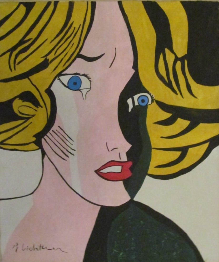 Vintage Abstract Canvas Signed Roy Lichtenstein , Modern Art (1 of 4)