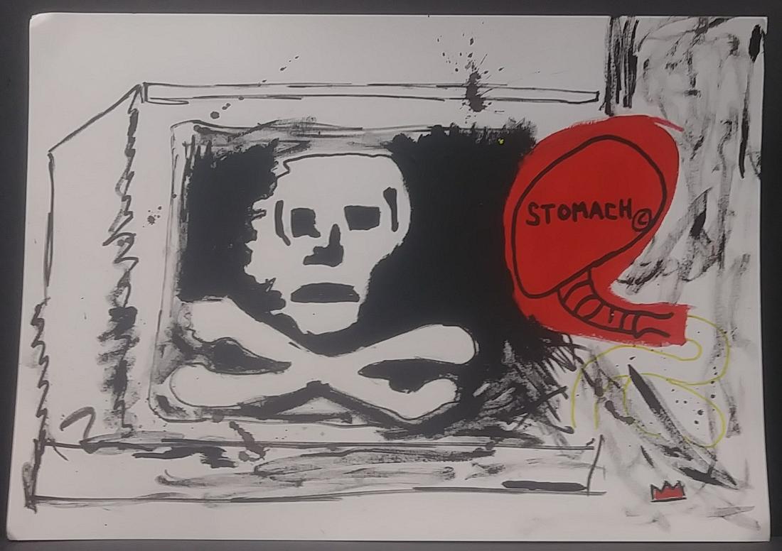Michel Basquiat- Stomach - Mixed Media Painting (1 of 1)