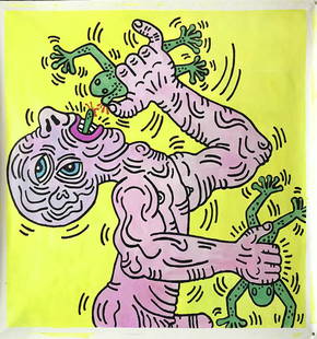 Haring Large Canvas Oil Painting Untitled 1983: Haring Large Canvas Oil Painting Untitled 1983 - 48X48 inches . Canvas Only See photos as part of the description. It is being sold in the manner or style of the artist, declared as a copy in