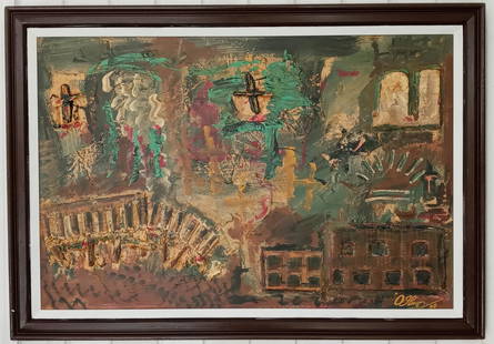 Rare 1978 Signed Painting Framed German Post War Expressionism .: Rare 1978 Signed Painting Framed German Post War Expressionism. Painting Size: 36 x 24 inches. Frame Size: 48 x 28 x 2 inches. Mixed Medium on Massonite. Wood Frame - Frame may have scratches and