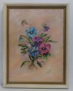 Vintage 1974 Cecile.A.B (Amer-N Y) Oil Painting Flower: Vintage 1974 Cecile. A. B (Amer-N York) Oil Painting Flower Signed. Approx Painting Size: 12 x 16 inches - Approx Painting Size: 14 x 18 x 2 inches. Good condition , See photos.
