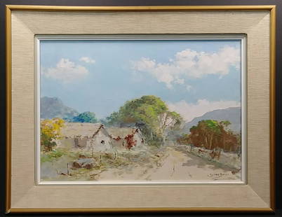 Luis Nunez Borda Col1872-1970 - Paisaje c1960 - Oil: Luis Nunez Borda Col1872-1970 - Paisaje c1960 - Oil Painting on Canvas.Measurements Approx Painting Size: 19 1/4 x 14 Inches Wood Frame 23 1/2 x 18 x 2 Inches.Collection Permanent Bank of the Republic