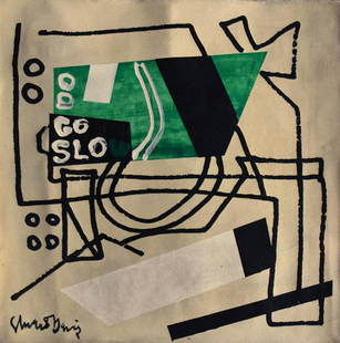 Vintage Abstract Canvas Signed Stuar Davis, Modern Art Painting: Vintage Abstract Canvas Signed Stuart Davis, Modern Art Painting 20th Century Painting Size Approx: 16 x 16 Inches. This is hand painted Mixed Medium on Canvas It is being sold in the manner or style