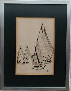 Vintage 1955 Cartoon Art Ink Drawing by Mike Birzon: Vintage 1955 Mike Birzon Cartoon Art Ink Drawing.This is an original hand painted painting Very rare to find. Nice collection art. Window Size: 6 x 9 inches. Frame Size: 11 x 14 x 1 inches - Mike Birz