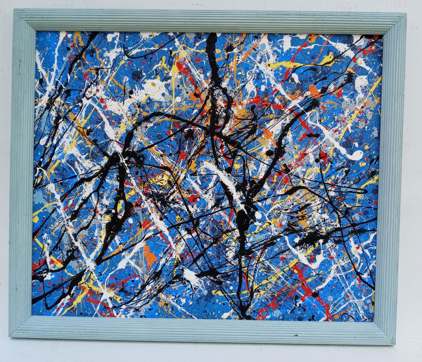 Jackson Pollock Abstract Art Painting: Jackson Pollock Abstract Art Painting. Approx Painting: 24 x 20 inches. Frame Size : 26 1/2 x 22 1/2 x 1 inches. Painting is done in the modern abstract expressionist style for which Pollock is known.