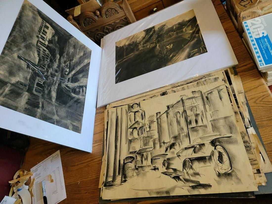 1963 - 68 ART PORTFOLIO LOT CHARCOAL ETCHING RICHARD PARKS HAMMOND INDIANA MCM ABSTRACT (1 of 11)