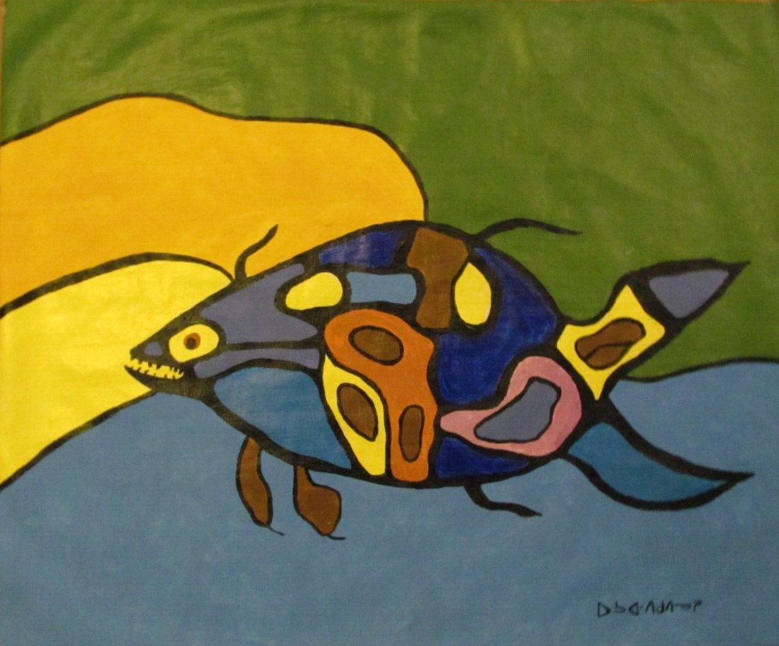 Vintage Abstract Painting on Canvas Signed - Norval Morrisseau , Modern Art 20th Century (1 of 4)