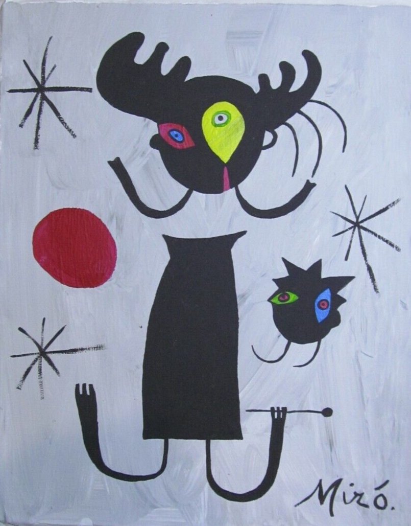 Vintage Abstract Painting on Canvas Signed - Miro Modern Art 20th Century (1 of 3)