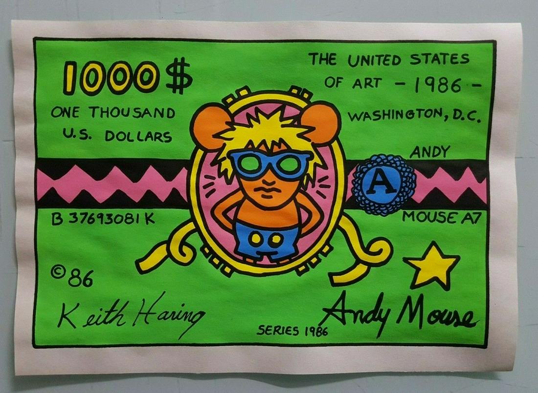 Signed Keith Haring Mixed Media on Paper Pop Art (1 of 3)