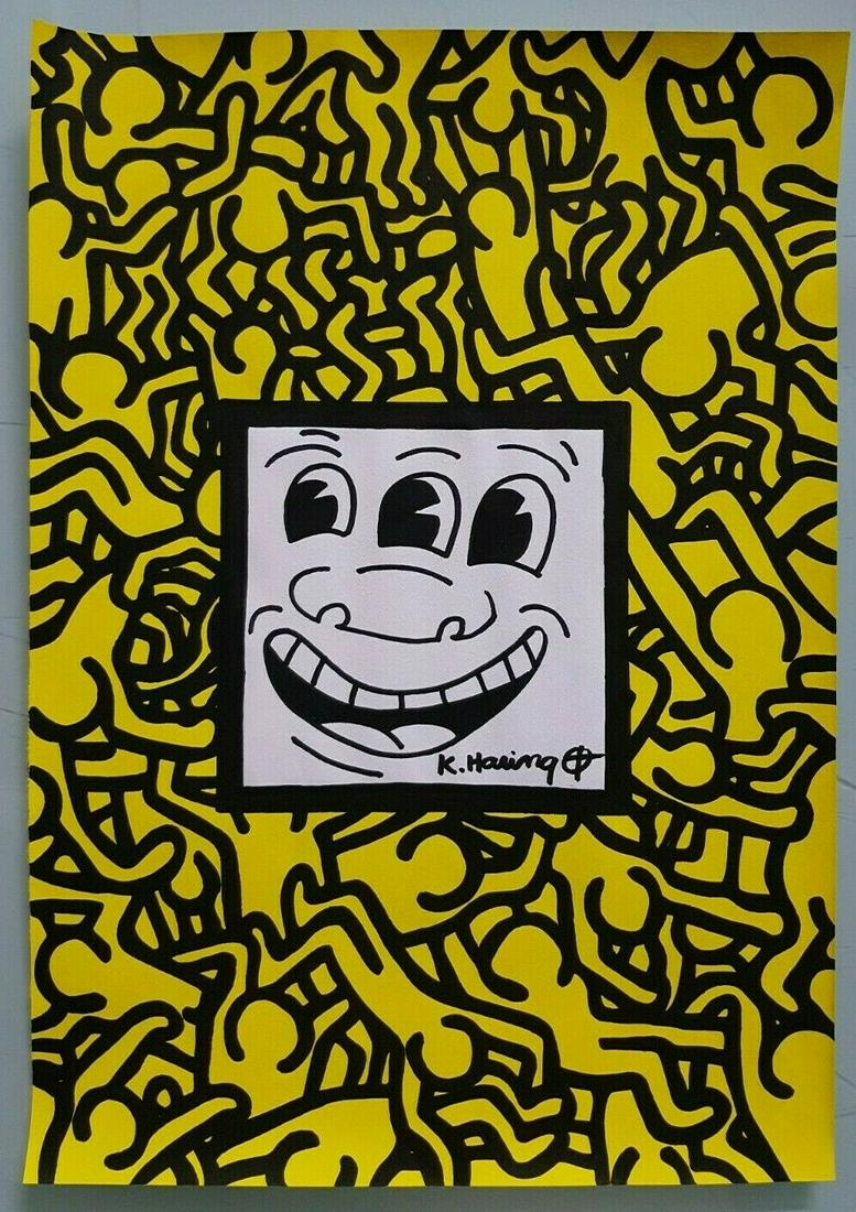 Signed Keith Haring Mixed Media on Paper Pop Art (1 of 3)