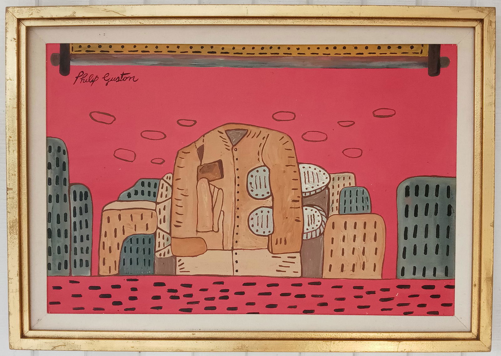Signed Philip Guston, Modern 20th Century Painting: Signed Philip Guston, Modern 20th Century Painting. - Framed. Painting Size: 30 x 20 inches. Frame Size: 34 1/2 x 24 1/2 x 2 inches. SEE PHOTOS.It is being sold in the manner or style of the artist Af