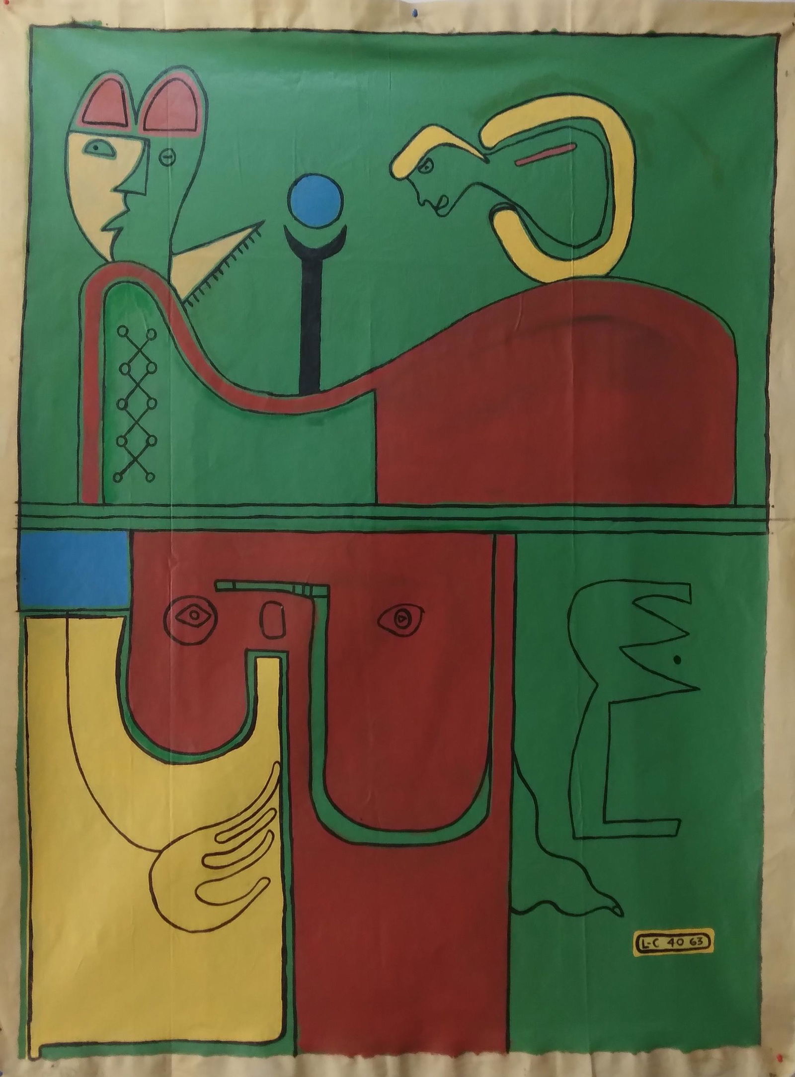 X Large Abstract Painting Signed Le Corbusier, ( L-C 40 63 ) Modern Art (1 of 6)