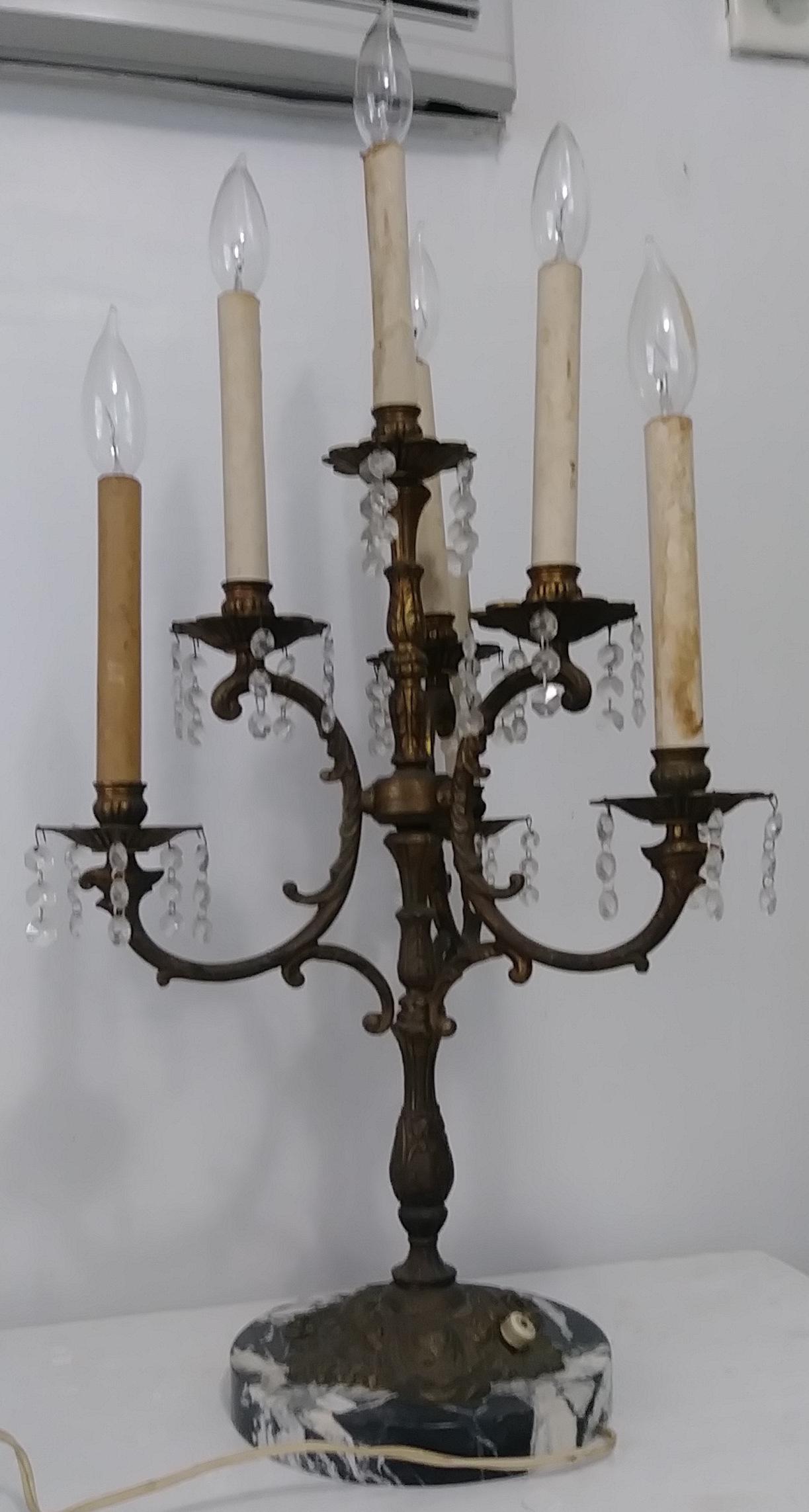 Antique Vintage 5 Arm Candelabra Table Lamp 33 H--- Wid: Antique Vintage 5 Arm Candelabra Table Lamp 33 H--- Wide: 20 -- H: 33 inchesWt: 26 Lbs. This piece is ready to use. Bulbs not included-Only three light bulbs to show are on-it is 5 arm lamp.