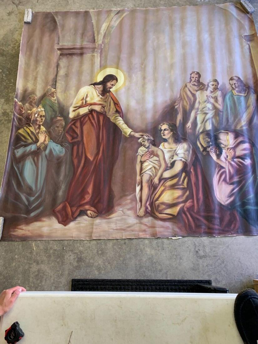 1946 Rare Antique Original Religious Mural Oil Painting on Canvas (1 of 4)