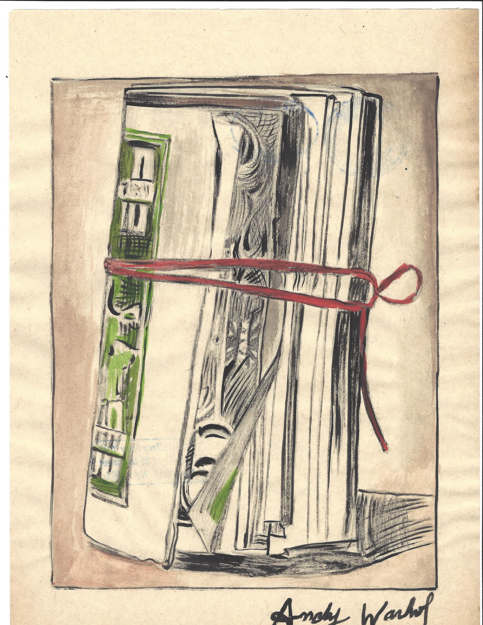 Signed Andy Warhol Mixed Media on Paper: Signed Andy Warhol Mixed Media on Paper. On verso, also stamp inscribed Authorized by the Andy Warhol Foundation. Approx Size: 11 3/4 x 8 1/4 inches. Provenance: This item has limited provenance from 