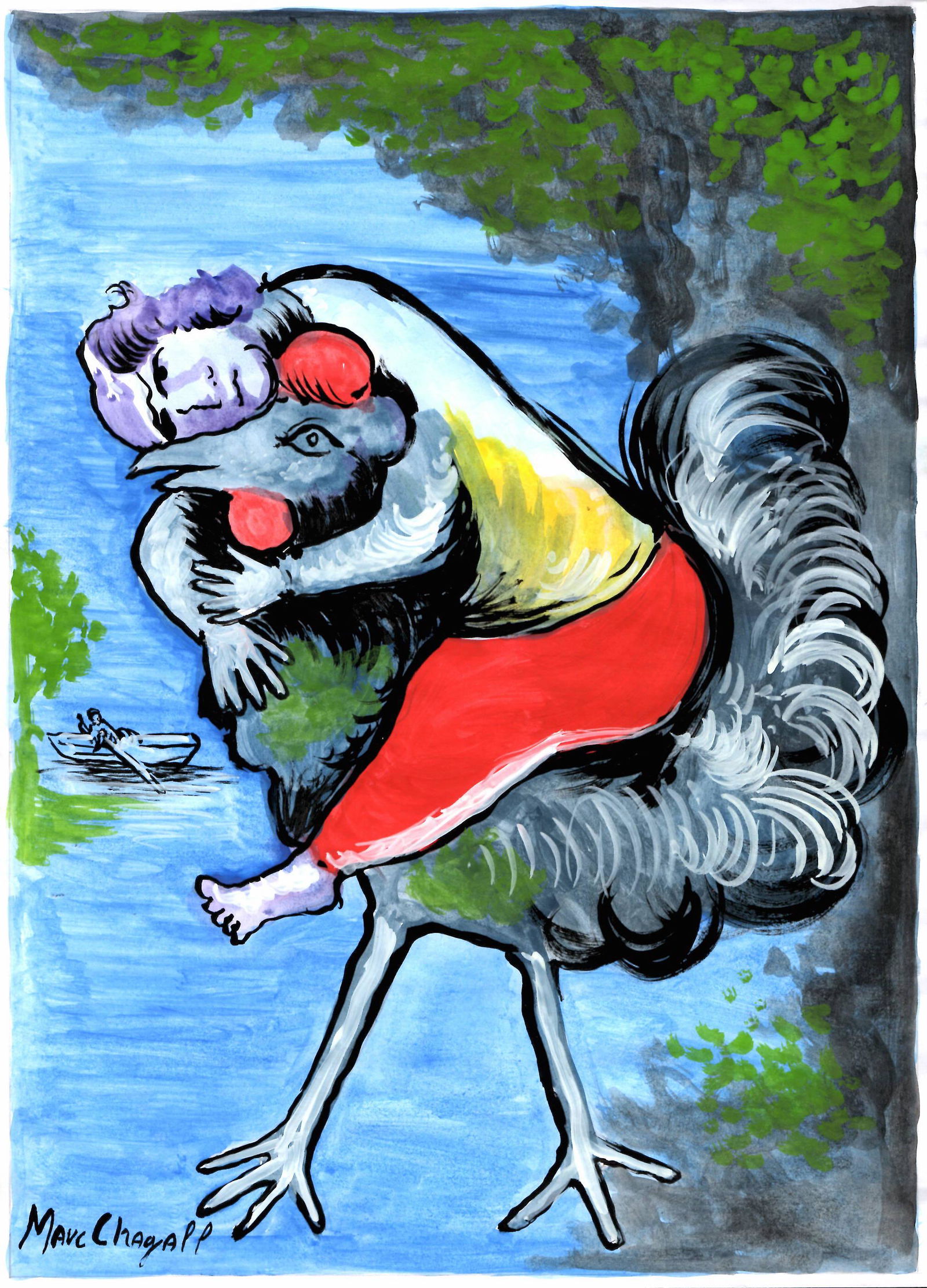 Signed Marc Chagall Painting Mixed Media on Paper. Thyssen- Bornemisza Museum Stamped On Verso. (1 of 2)