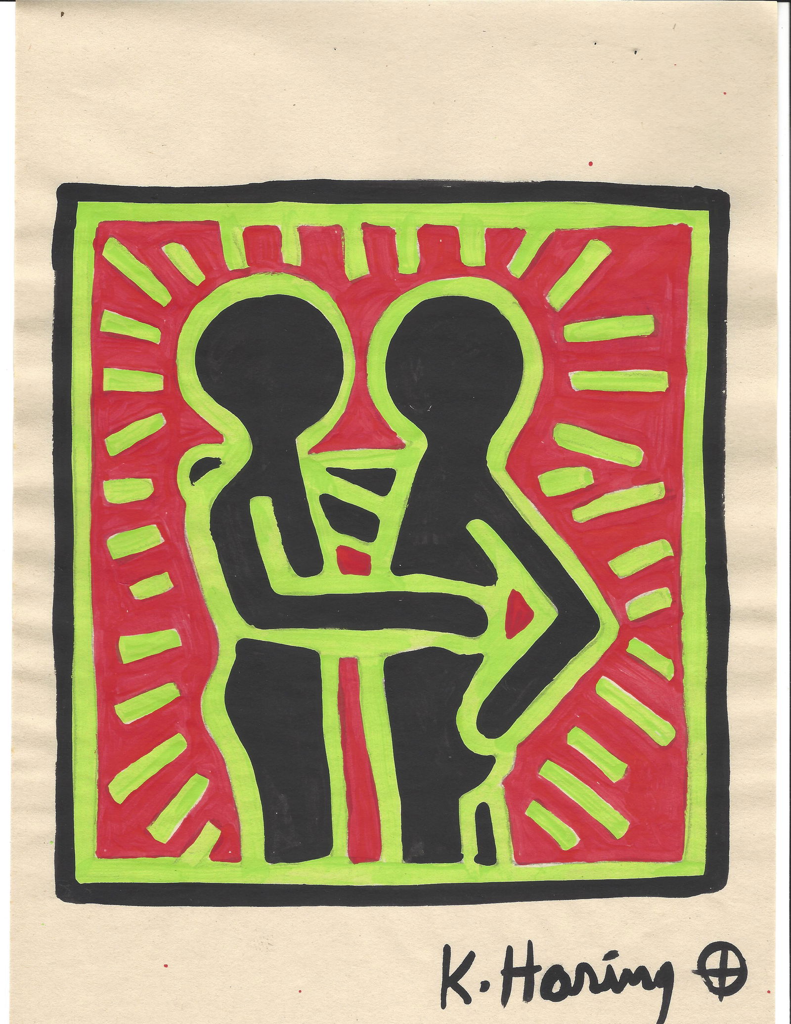 Signed Keith Haring Mixed Media on Paper Pop Art (1 of 2)