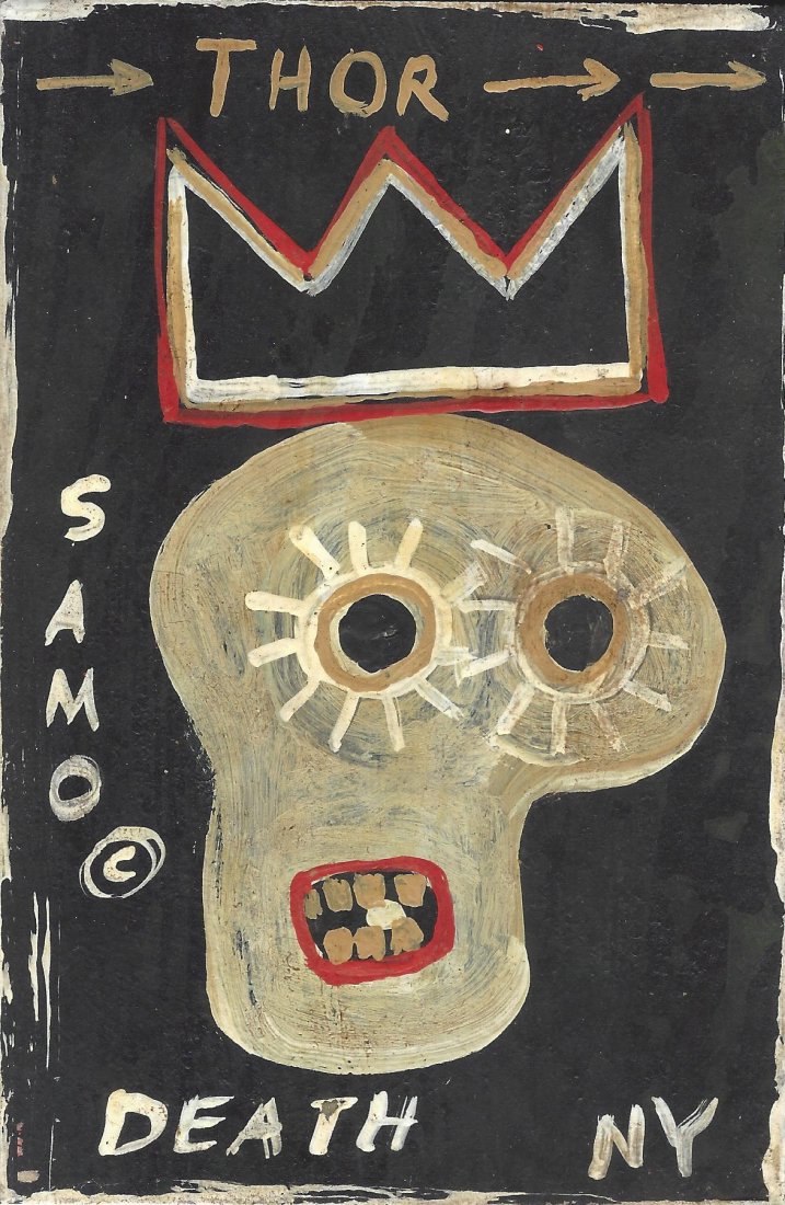 JMB Signed Painting - SAMO NYC- Mixed Media Painting on Thick Cardboard (1 of 2)