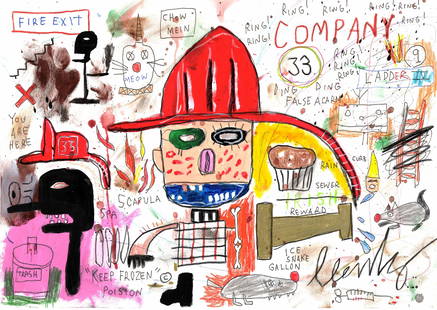 Jean Michel Basquiat "Keep Frozen" Expressionism Painting on Paper: Jean Michel Basquiat Expressionism Painting Drawing on Paper.Size: 11 3/4 x 15 3/4 In. Provenance: W.N York consignor Private collection. it is being sold in the manner or style of the artist