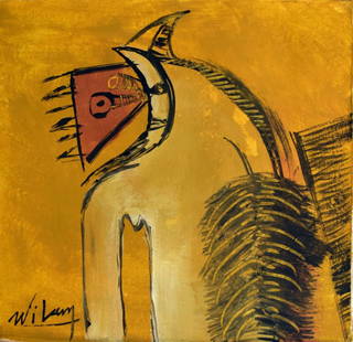 Abstract Painting Signed Wilfredo Lam: Abstract Painting Signed Wilfredo Lam, Modern Art Approx Canvas Measurements: 16 x 16 inches.SEE PHOTOS as part of the description. Good condition .It is being sold in the manner or style of the