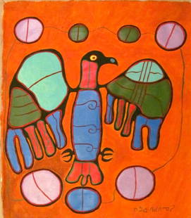 Vintage Abstract Painting on Canvas Signed - Norval Morrisseau: Vintage Abstract Painting on Canvas Signed - (Norval Morrisseau) , Modern Art 20th Century. Approx Canvas Measurements: 20 x 17 inches.SEE PHOTOS as part of the description. Good condition .It is bein