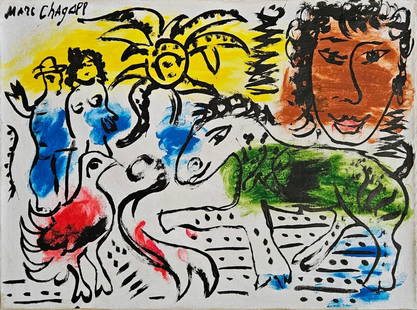 Marc Chagall Mixed Media Painting on Canvas: Signed Marc Chagall Mixed Media Painting on Canvas.Approx Size: 21 x 14 inches.Good condition. See photos. We pack & Ship for you. We take care of the shipping services in house.All lots that do not c